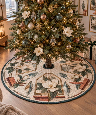 Magnolia Prism Gallery Christmas Tree Skirt - Modern Geometric Accent Holiday Base With Subtle Sheen For Showrooms