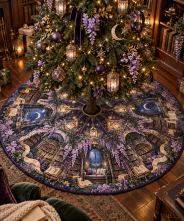 Wisteria Lantern-Inspired Christmas Tree Skirt - Classic Library Style Holiday Base With Quilted Detail For Living Spaces