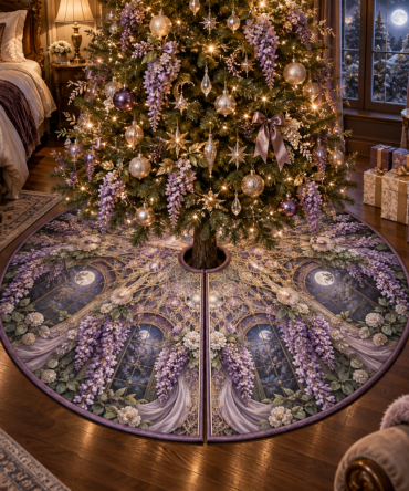 Moonlit Wisteria Canopy Christmas Tree Skirt - Elegant Velvet Holiday Base With Subtle Sparkle For Home Décor