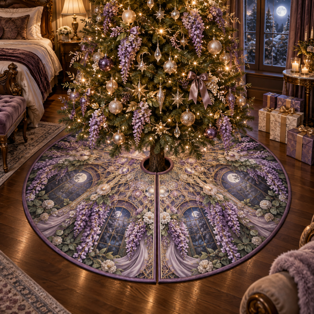 Moonlit Wisteria Canopy Christmas Tree Skirt - Elegant Velvet Holiday Base With Subtle Sparkle For Home Décor