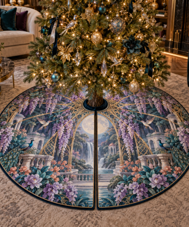 Luxurious Wisteria Opal Christmas Tree Skirt - Moonlight Embroidered Holiday Base For Salon & Living Room Décor