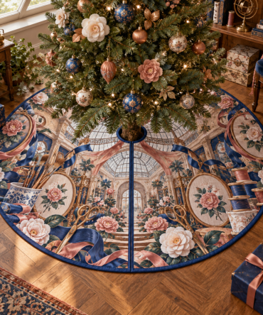 Camellia Maker Atelier Christmas Tree Skirt — Artisan-Inspired Floral Tree Skirt, Premium Fabric, Ideal For Holiday Decorating & Gifts