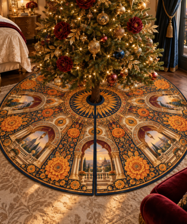 Marigold Sunvault Canopy Holiday Tree Skirt — Luxury Boho Christmas Tree Skirt, Soft Linen Look, Perfect For Living Room