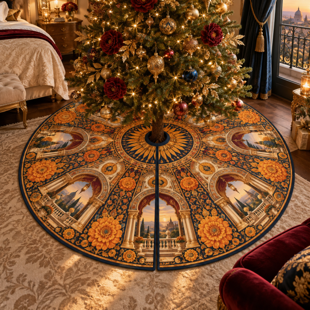 Marigold Sunvault Canopy Holiday Tree Skirt — Luxury Boho Christmas Tree Skirt, Soft Linen Look, Perfect For Living Room