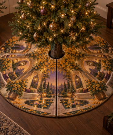 Marigold Hushlight Alcove Soft Tree Skirt — Subtle Marigold-Hued Christmas Tree Skirt With Muted Sheen For Alcove Displays And Intimate Holiday Spaces