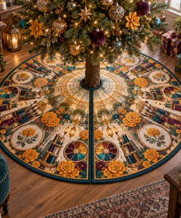 Marigold Prismcraft Atelier Designer Tree Skirt — Artisan-Crafted Colorful Christmas Tree Skirt With Prism Accents For Creative Studio And Atelier Displays