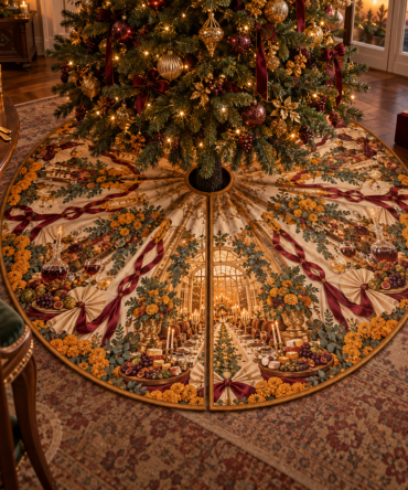 Marigold Ribboned Supper Pavilion Festive Tree Skirt — Vibrant Ribbon-Accented Christmas Tree Skirt For Dining Room Tables, Supper Displays And Seasonal Gatherings