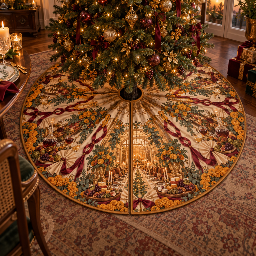 Marigold Ribboned Supper Pavilion Festive Tree Skirt — Vibrant Ribbon-Accented Christmas Tree Skirt For Dining Room Tables, Supper Displays And Seasonal Gatherings