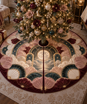 Gilded Mooncanopy Salon Premium Tree Skirt — Gold-Accented Christmas Tree Skirt With Opulent Embroidery For Salon-Style Holiday Elegance And Festive Gifting