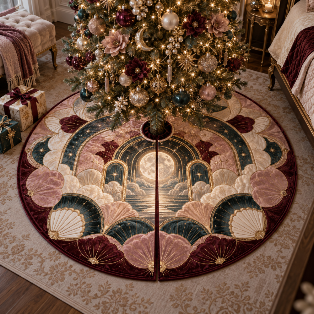 Gilded Mooncanopy Salon Premium Tree Skirt — Gold-Accented Christmas Tree Skirt With Opulent Embroidery For Salon-Style Holiday Elegance And Festive Gifting