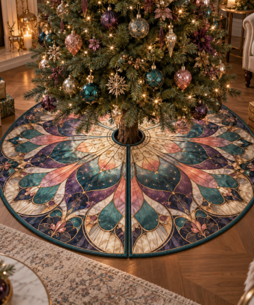 Prismglass Grand Salon Festive Tree Skirt — Crystal-Inspired Luxury Christmas Tree Skirt With Shimmering Accents For Elegant Parlor And Grand Room Displays