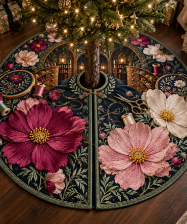 Threadlight Cosmos Maker Tree Skirt — Artisan Atelier Style, Subtle Glow-Effect Threading, Heavy-Duty Hem, Made-To-Order For Crafters