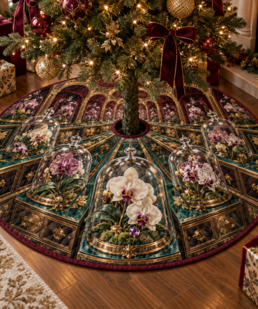 Curated Orchid Crystal Tree Skirt — Museum-Style Cabinet Pattern, Subtle Sparkle, Heirloom Quality, Made-To-Order Holiday Accent