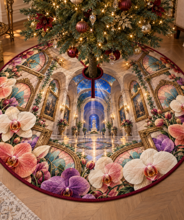 Orchid Prism Gallery Tree Skirt — Vibrant Salon-Inspired Print, Iridescent Accents, Fully Lined, Custom Orders Available