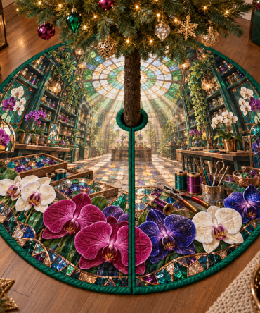 Artisan Orchid Glasswork Tree Skirt — Studio-Inspired Design, Hand-Stitched Details, Durable Backing, Gift-Ready Luxury For Christmas