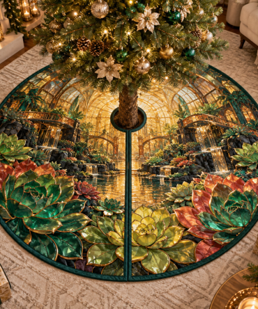 Grand Succulent Sunvault Tree Skirt — 60In Oversized Velvet With Sunburst Design, Reversible Panels, Weighted Hem, Bold Holiday Centerpiece