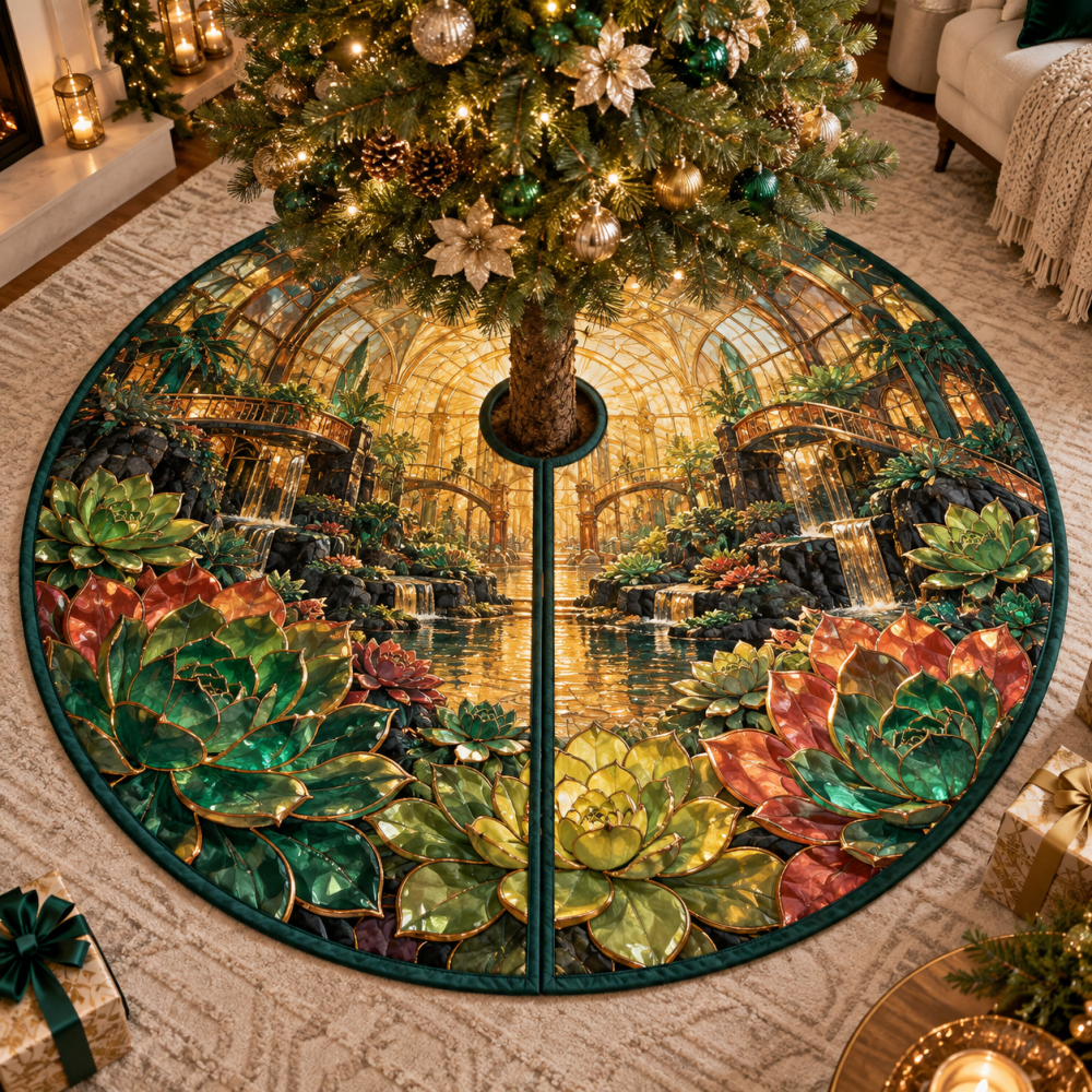 Grand Succulent Sunvault Tree Skirt — 60In Oversized Velvet With Sunburst Design, Reversible Panels, Weighted Hem, Bold Holiday Centerpiece