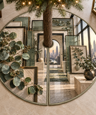 Prismframe Eucalyptus Holiday Tree Skirt - Loft Salon Botanical Design, Luxurious Green Christmas Tree Cover