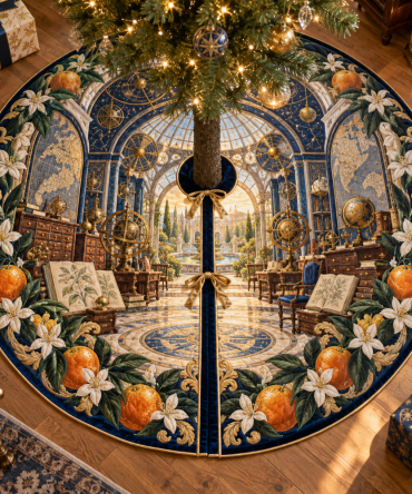 Citrus Blossom Study Holiday Tree Skirt — Refined Citrus Botanical Design, Heavyweight Quilting, 52 In Round, Machine Wash & Store