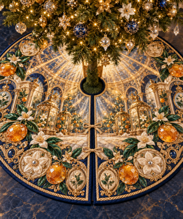 Citrus Blossom Premium Holiday Tree Skirt — Vibrant Citrus Floral Print, Plush Reversible Fabric, 50 In Fit, Machine Washable