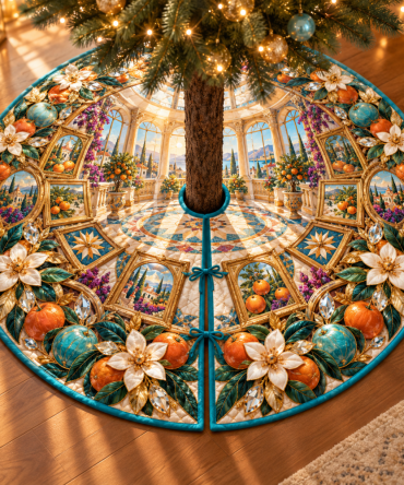 Citrus Blossom Facetframe Loft Tree Skirt — Modern Geometric Citrus Motif, Sleek Textiles, Contemporary Loft & Minimalist Holiday Décor
