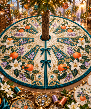 Citrus Blossom Prismthread Maker Tree Skirt — Hand-Threaded Citrus Pattern, Durable Weave, Artisan Holiday Decor For Makers & Crafters