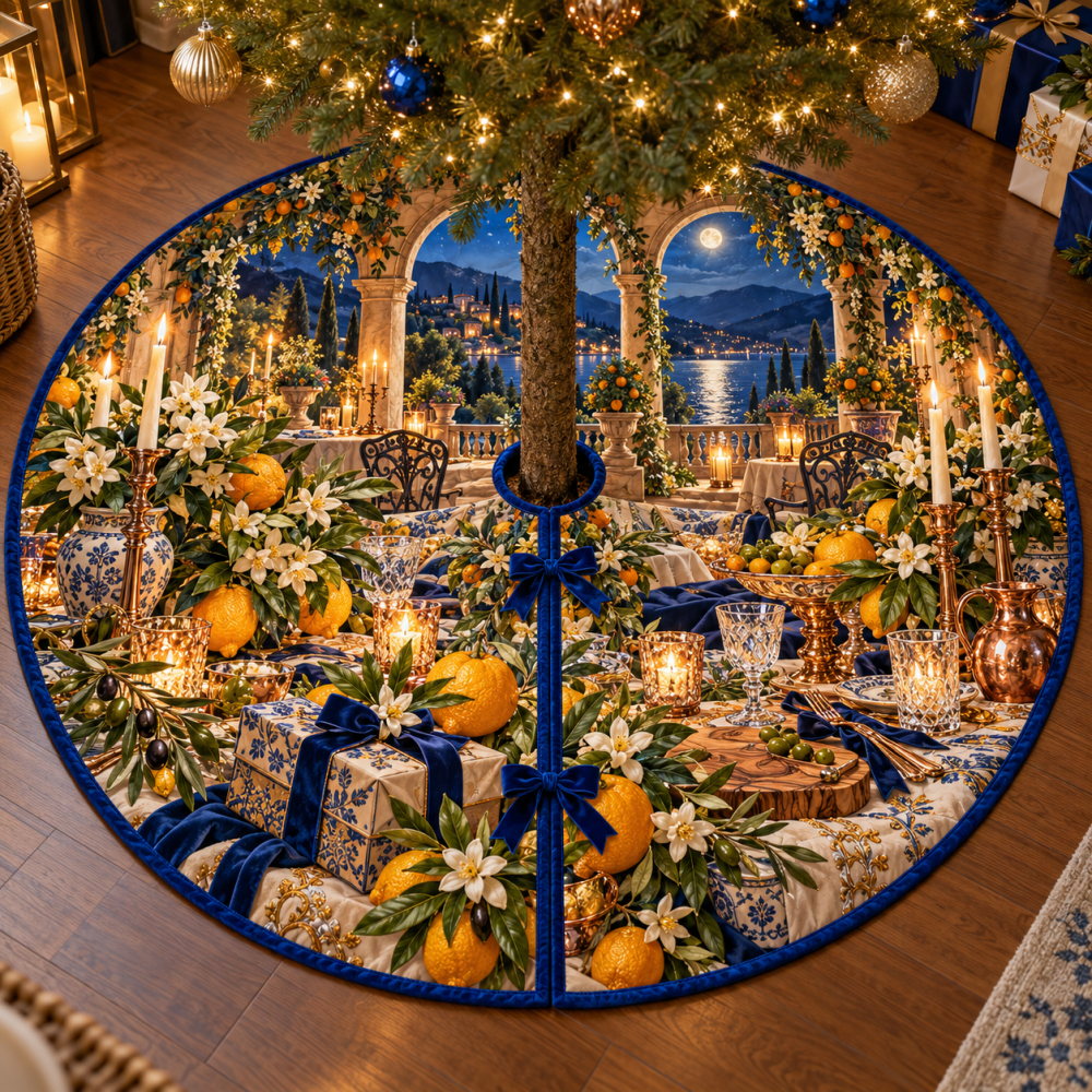 Citrus Blossom Hearthtoast Tree Skirt — Bright Floral Citrus Print, Soft Touch Fabric, Sunny Holiday Accent For Hearth & Living Room