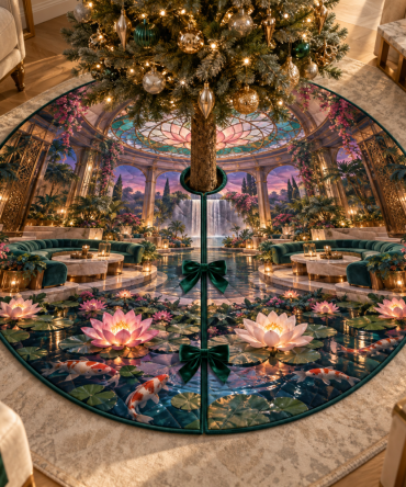 Water Lily Lustralight Atrium Tree Skirt — Luminous Floral Embroidery, Luxurious Texture, Atrium & Open-Plan Holiday Centerpiece