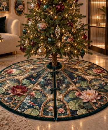 Water Lily Prism Salon Merry Skirt — Shimmer Floral Design, Premium Textiles, Chic Salon-Style Holiday Decoration For Home