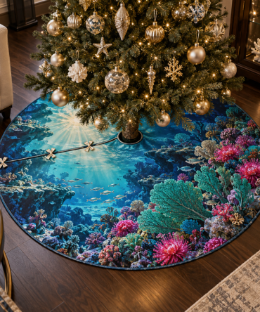Coral Reef Opal Tree Skirt - Elegant Ocean-Themed Holiday Skirt With Nautical Details, Handcrafted Christmas Accent
