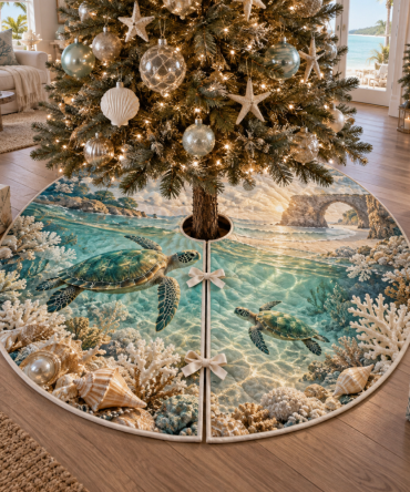 Pearl Sea Turtle Threshold Tree Skirt — Iridescent Holiday Tree Skirt With Subtle Pearl Sheen For Elegant Coastal Celebrations