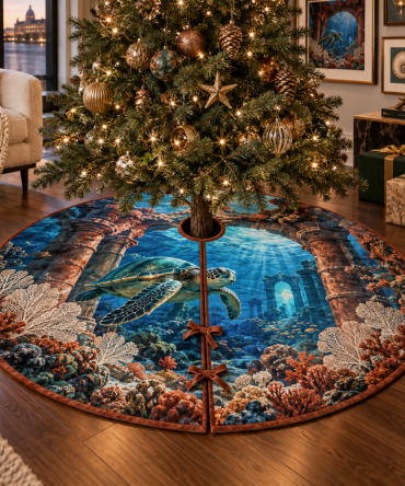 Terracotta Sea Turtle Portal Tree Skirt — Warm Earth-Tone Holiday Skirt With Rustic Portal Motif For Cozy Seasonal Decor