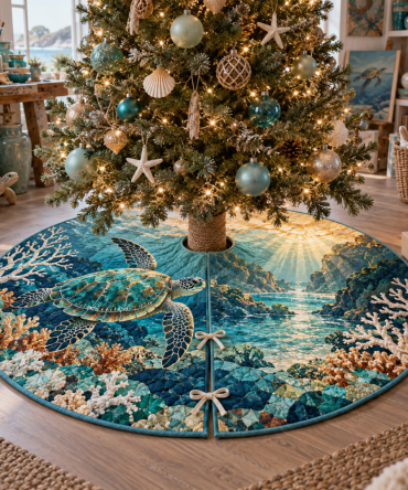 Atelier Mosaic Sea Turtle Tree Skirt — Artisanal Terracotta-Inspired Christmas Skirt With Handcrafted Mosaic Design