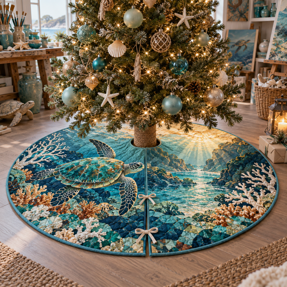 Atelier Mosaic Sea Turtle Tree Skirt — Artisanal Terracotta-Inspired Christmas Skirt With Handcrafted Mosaic Design