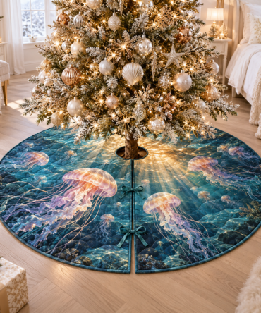 Pearl Jellyfish Luxury Christmas Tree Skirt — Aurora-Inspired Coastal Holiday Skirt With Soft Luster And Elegant Finish