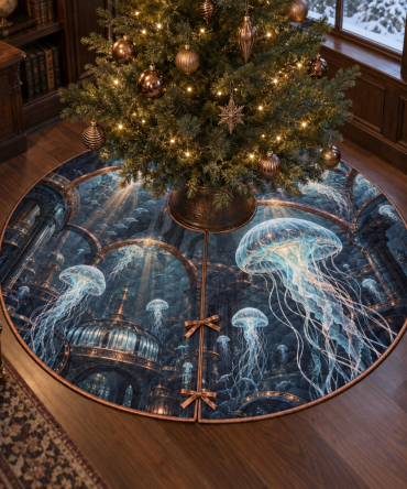 Copper Jellyfish Holiday Tree Skirt — Premium Observatory-Inspired Christmas Tree Skirt With Metallic Accent For Elegant Decor