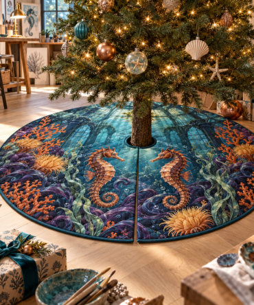 Copper Seahorse Current Atelier Christmas Tree Skirt — Industrial-Chic Metallic Base Cover With Copper Accents For Modern Festive Décor