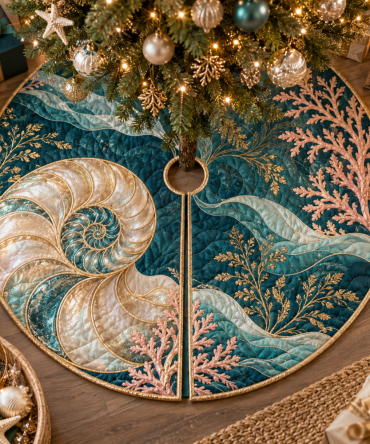 Elegant Nautilus Candlelit Christmas Tree Skirt — Luxury Holiday Base Cover With Warm Candlelight Motif For Sophisticated Seasonal Décor