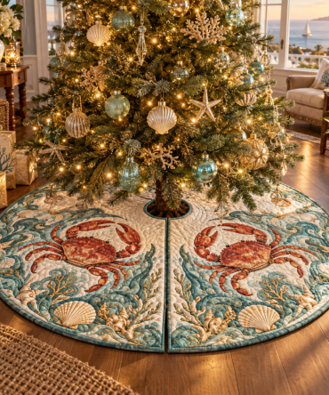 Garnet Crab Birthday Celebration Tree Skirt — Festive Gemstone-Inspired Holiday Mat, Ready-Made Party & Gift Decor