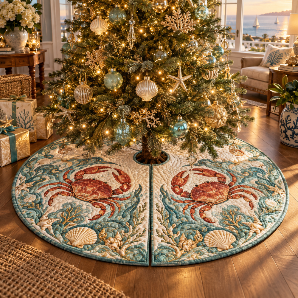 Garnet Crab Birthday Celebration Tree Skirt — Festive Gemstone-Inspired Holiday Mat, Ready-Made Party & Gift Decor