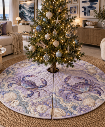 Amethyst Crab Coastal Tree Skirt — Elegant Oceanic Holiday Tree Mat With Jewel-Tone Accents, Ready-Made Quality Finish