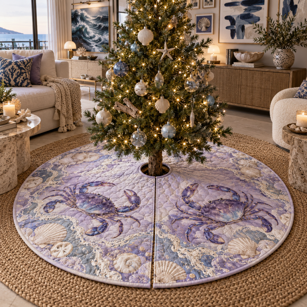 Amethyst Crab Coastal Tree Skirt — Elegant Oceanic Holiday Tree Mat With Jewel-Tone Accents, Ready-Made Quality Finish