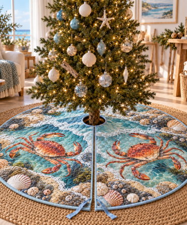 Crab Tidal Pool Christmas Tree Skirt — Charming Coastal Host Gift, Vibrant Beach-Themed Holiday Accent, Made To Impress