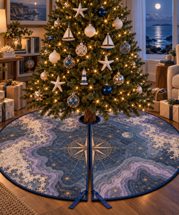 Coastal Compass Tree Skirt For Quiet Corners — Soft, Non-Slip Holiday Mat For Living Spaces & Coastal Homes