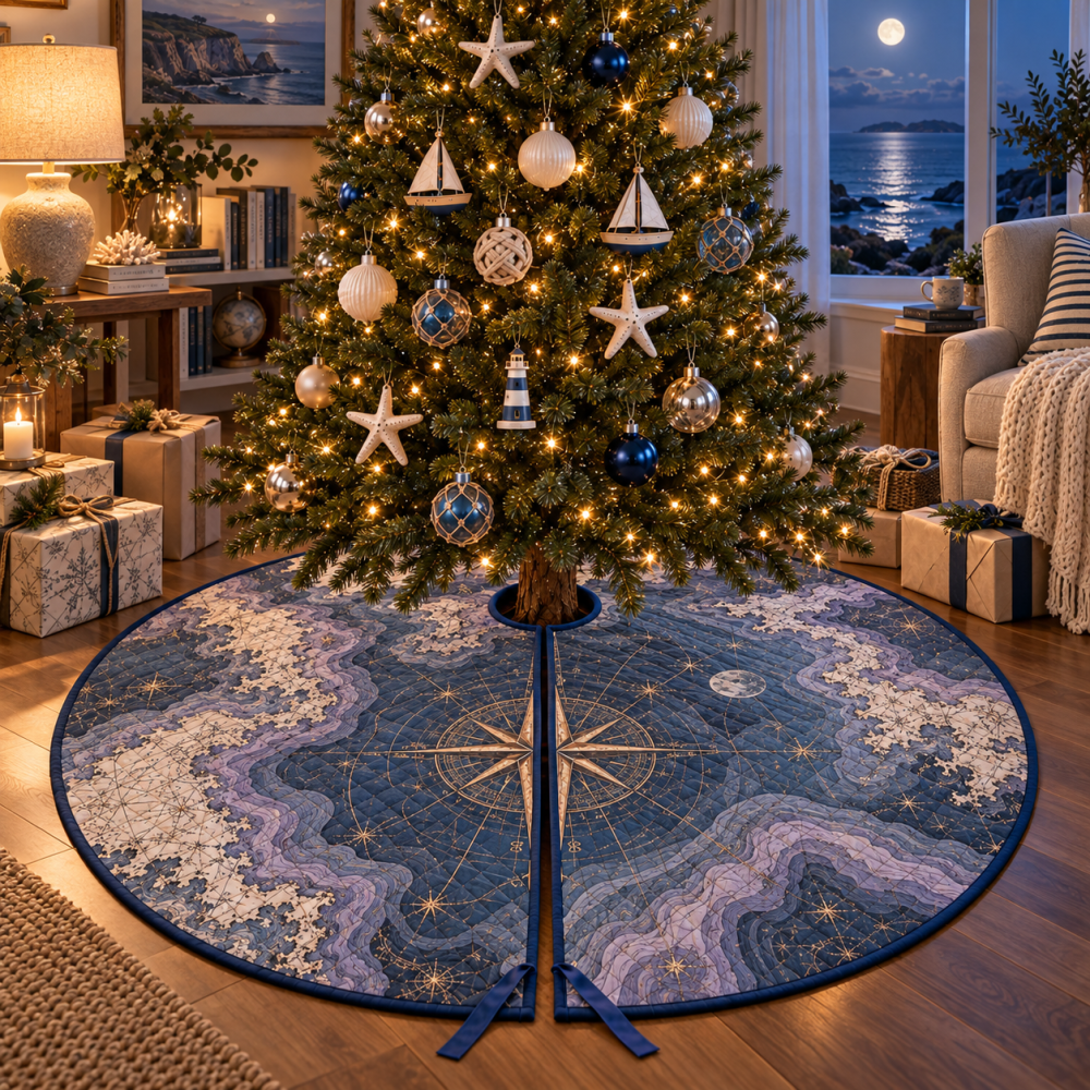 Coastal Compass Tree Skirt For Quiet Corners — Soft, Non-Slip Holiday Mat For Living Spaces & Coastal Homes