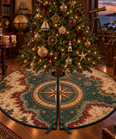 Premium Nautical Compass Christmas Tree Skirt — Coastal Holiday Decor For Collectors & Gift-Ready Quality