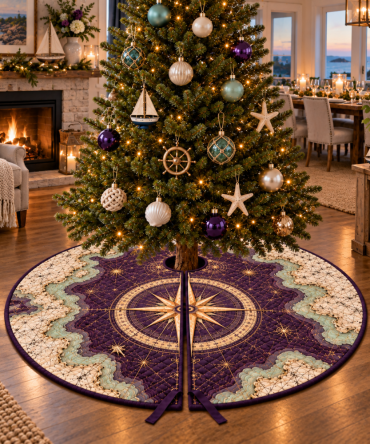 Nautical Compass Host Thank You Christmas Tree Skirt — Thank-You Gift Tree Skirt With Classic Compass Design, Elegant Coastal Hostess Present