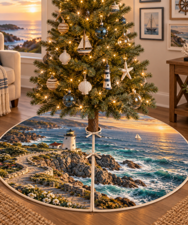 Gallery Coast Lighthouse Holiday Tree Skirt — Curated Nautical Decor With Museum-Quality Detail For Elevated Seasonal Styling