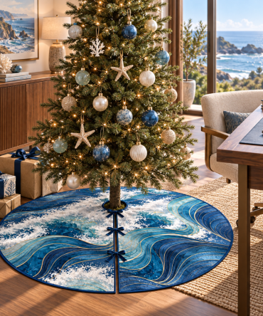 Coastal Office Nautical Tree Skirt — Professional Holiday Decor For Reception Areas, Desk Spaces, And Corporate Gifting