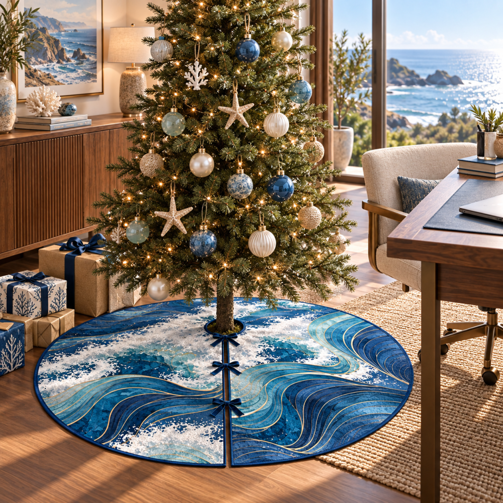 Coastal Office Nautical Tree Skirt — Professional Holiday Decor For Reception Areas, Desk Spaces, And Corporate Gifting